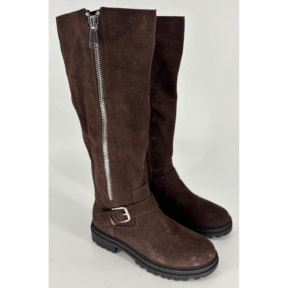 Blondo Taylor Waterproof Tall Boot Java Suede Brown Women Size 9 Zipper Buckle